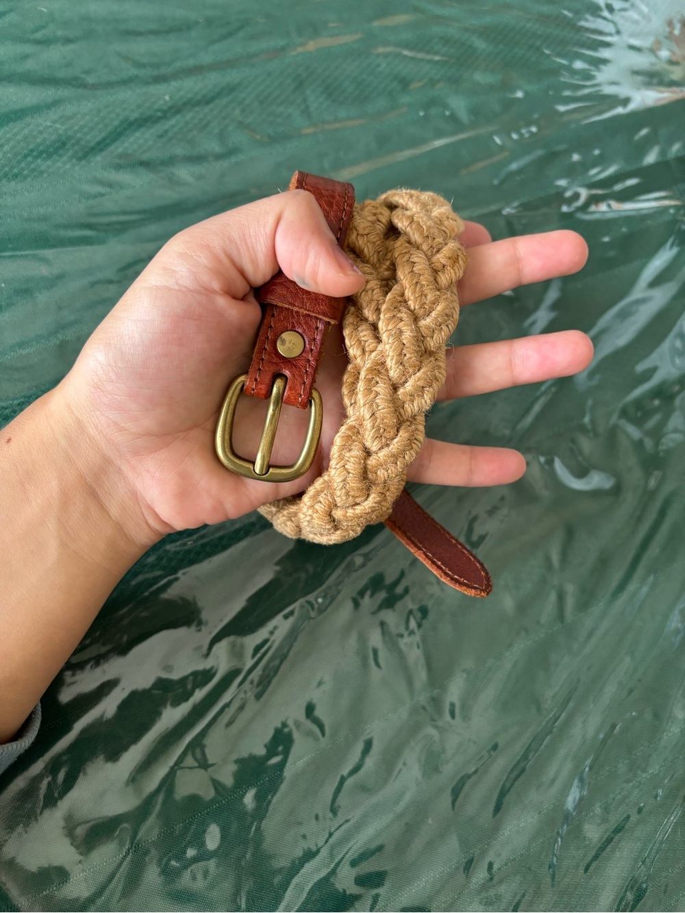 Vintage women’s genuine leather ends with braided Twine